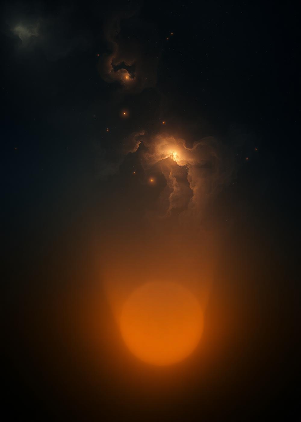 Cosmic chaos above gradually becoming serene light below